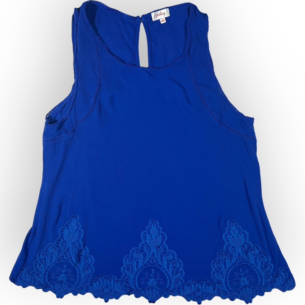 Pixley XL Tank Top Blue Scoop Neck Semi Sheer Sleeveless Blouse Bottom‎ Lace - Picture 3 of 14
